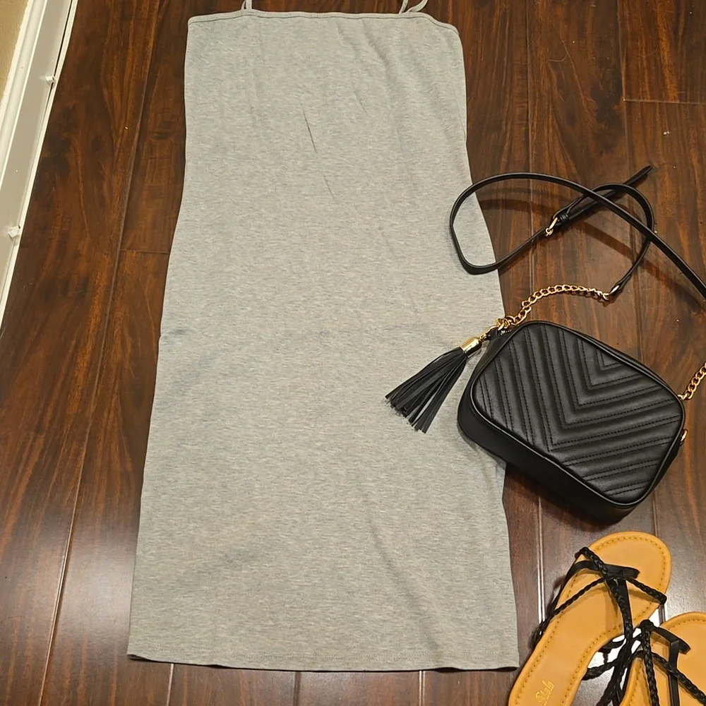 Topshop Light Gray Midi Dress - Picture 2 of 6
